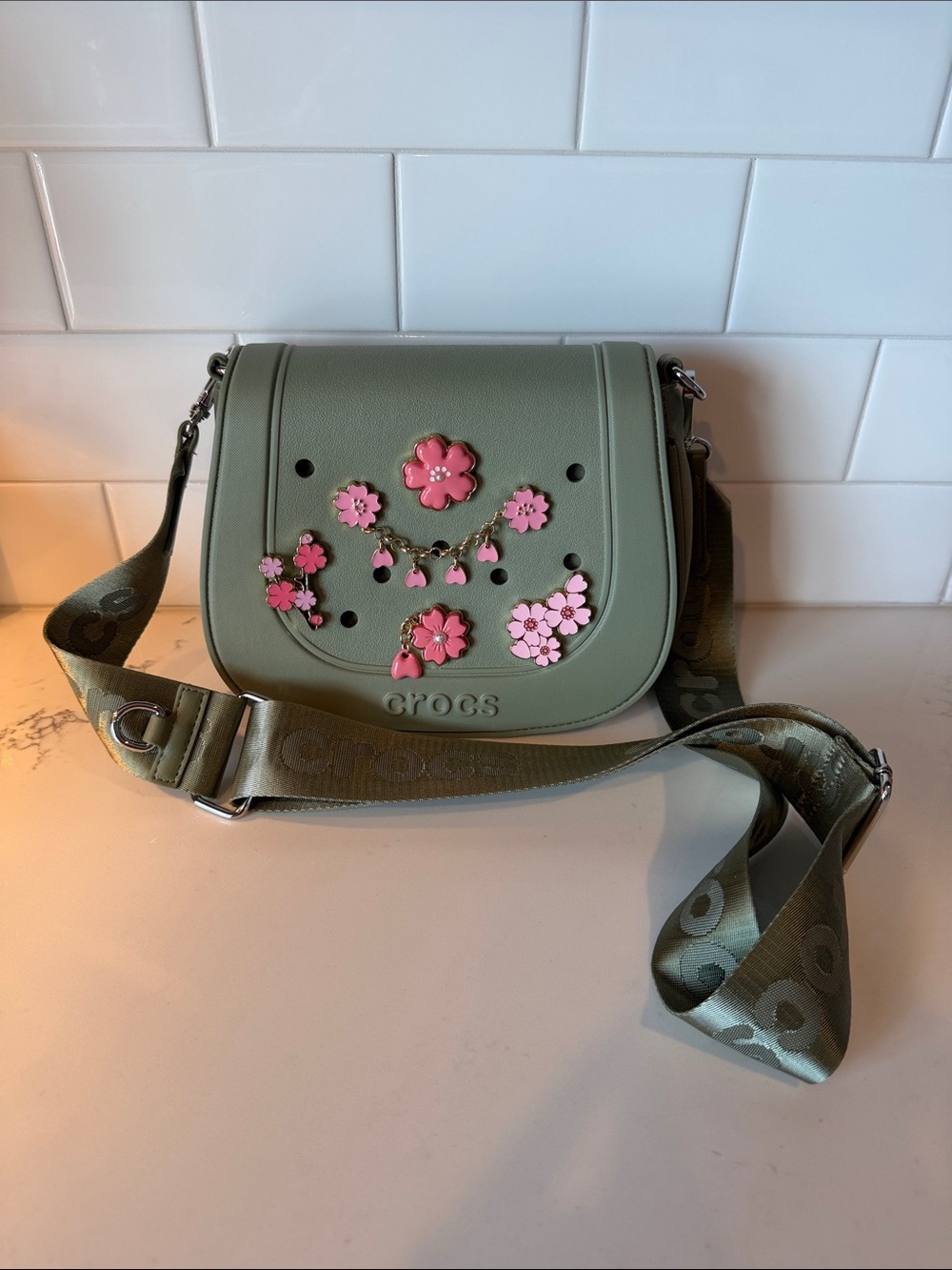 CROCS Olive Green Nylon Crossbody Bag